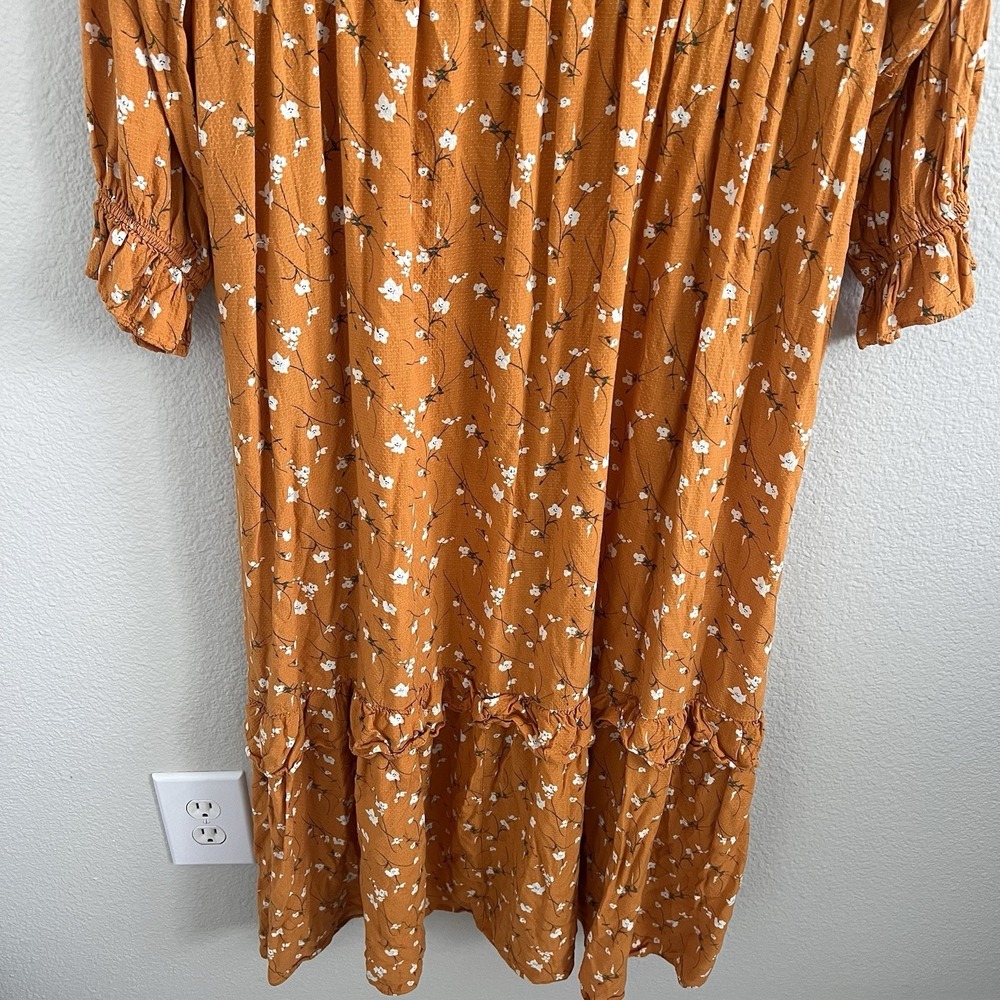 1X XL Floral Maxi Tiered Dress Cottagecore Boho Prairie Bow Ruffles Yellow - Picture 9 of 12